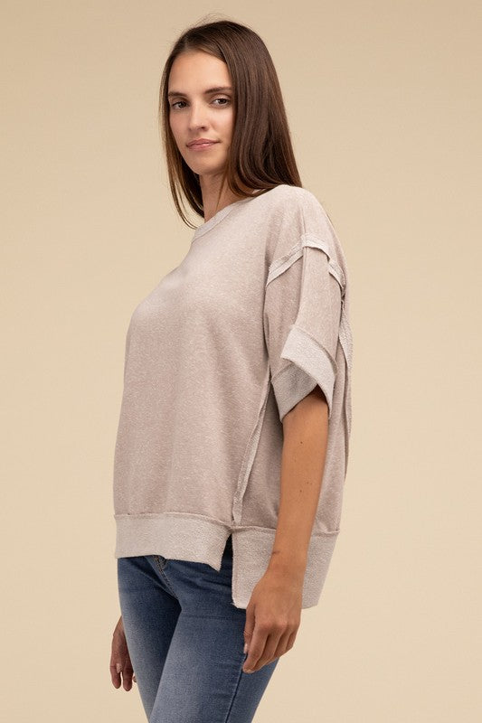 Contrast Trim Drop Shoulder Casual Top