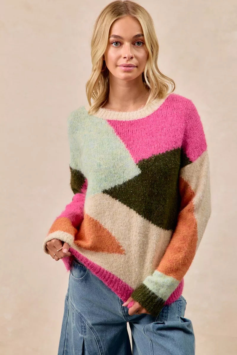 Multi Color Block Geometric Sweater