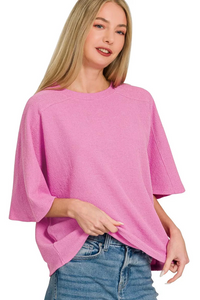 Zenana Double Knit Short Sleeve Top in Candy Pink