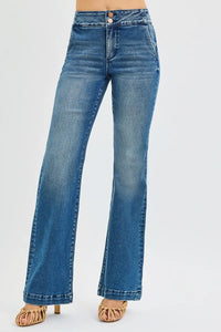 Risen High Rise Double Button Bootcut Jeans
