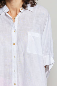 Off White Cotton Button Down Half Dolman Sleeve Shirt