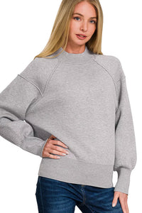 Heather Grey Mock Neck Exposed Seam Sweater