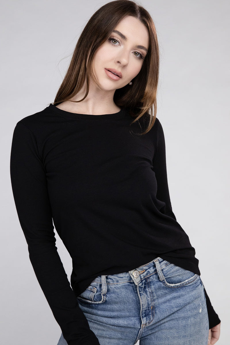 Let's Layer Cotton Crew Neck Long Sleeve T-Shirt - Black