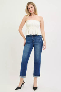 Risen High Rise Dark Wash Cuffed Boyfriend Jeans PGC21724 