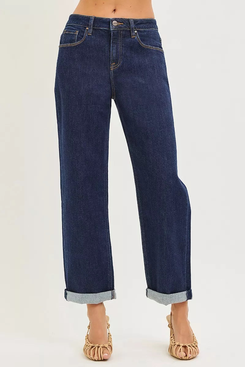 Risen Mid Rise Dark Wash Slouchy Boyfriend Jeans