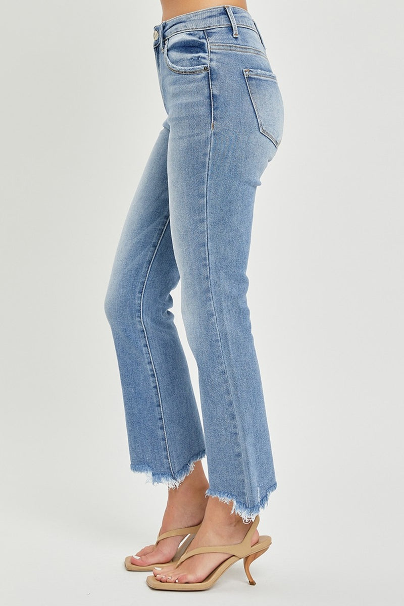 RISEN High Rise Frayed Hem Straight Jeans