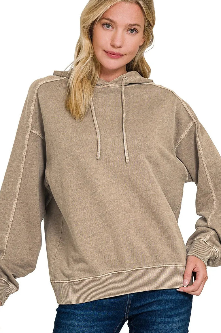 Zenana French Terry Pigment Dyed Hooded Sweatshirt