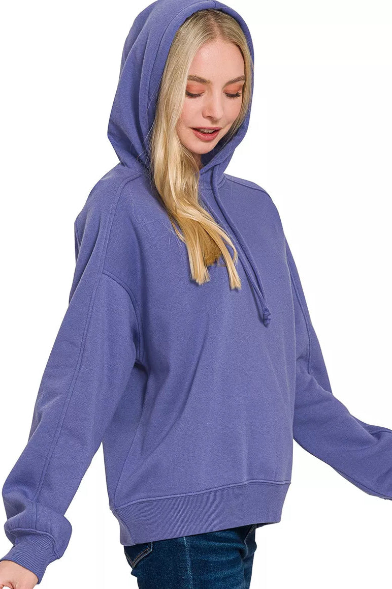 Relaxed Fit Basic Fleece Hoodie in Marlin Blue