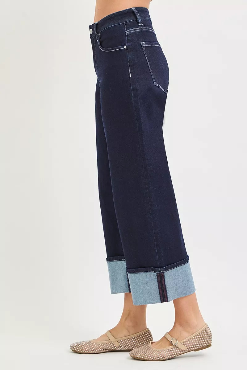 Risen High Rise Dark Wash Slouchy Crop Barrel Jeans PGC21709 