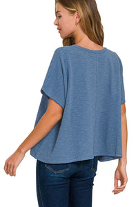 Zenana Cotton Slub Oversize Tee in Dusty Blue