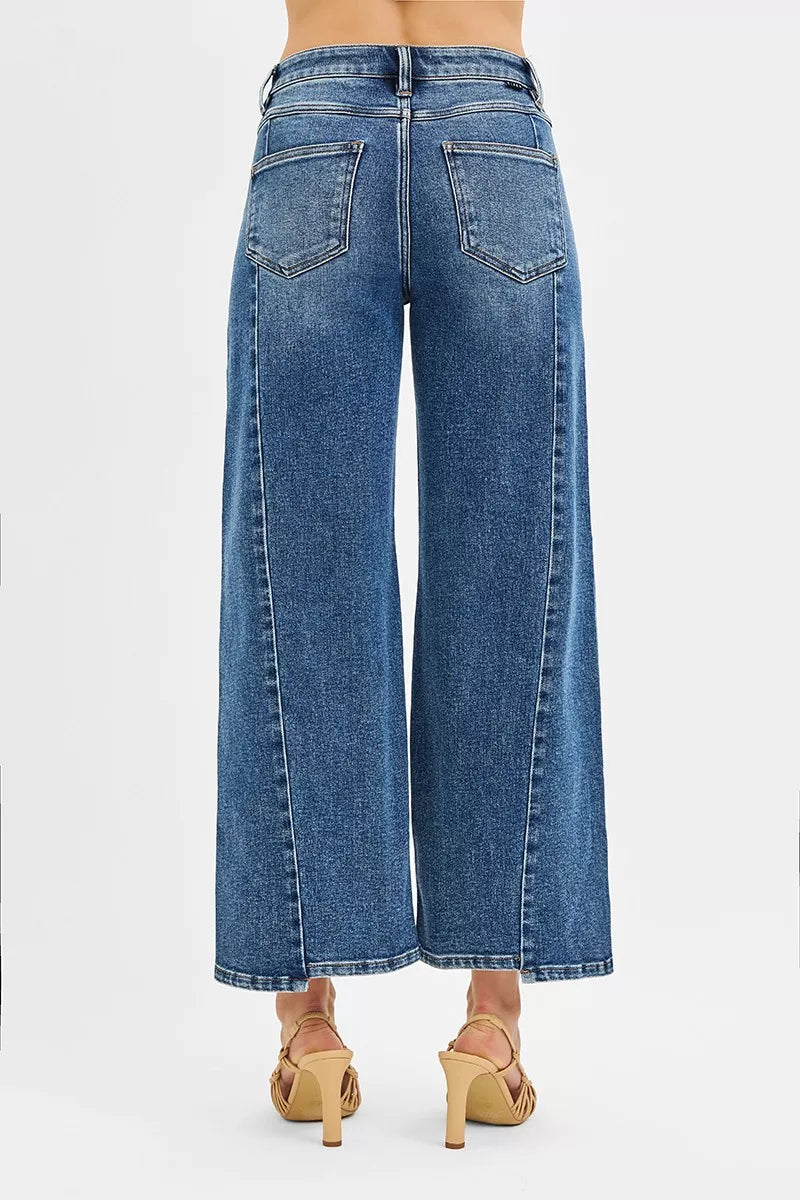 Risen High Rise Step Hem Wide Leg Jeans