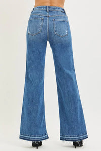 Risen High Rise Release Hem Wide Leg Jeans