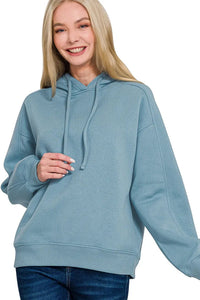 Relaxed Fit Basic Fleece Hoodie in Blue Grey