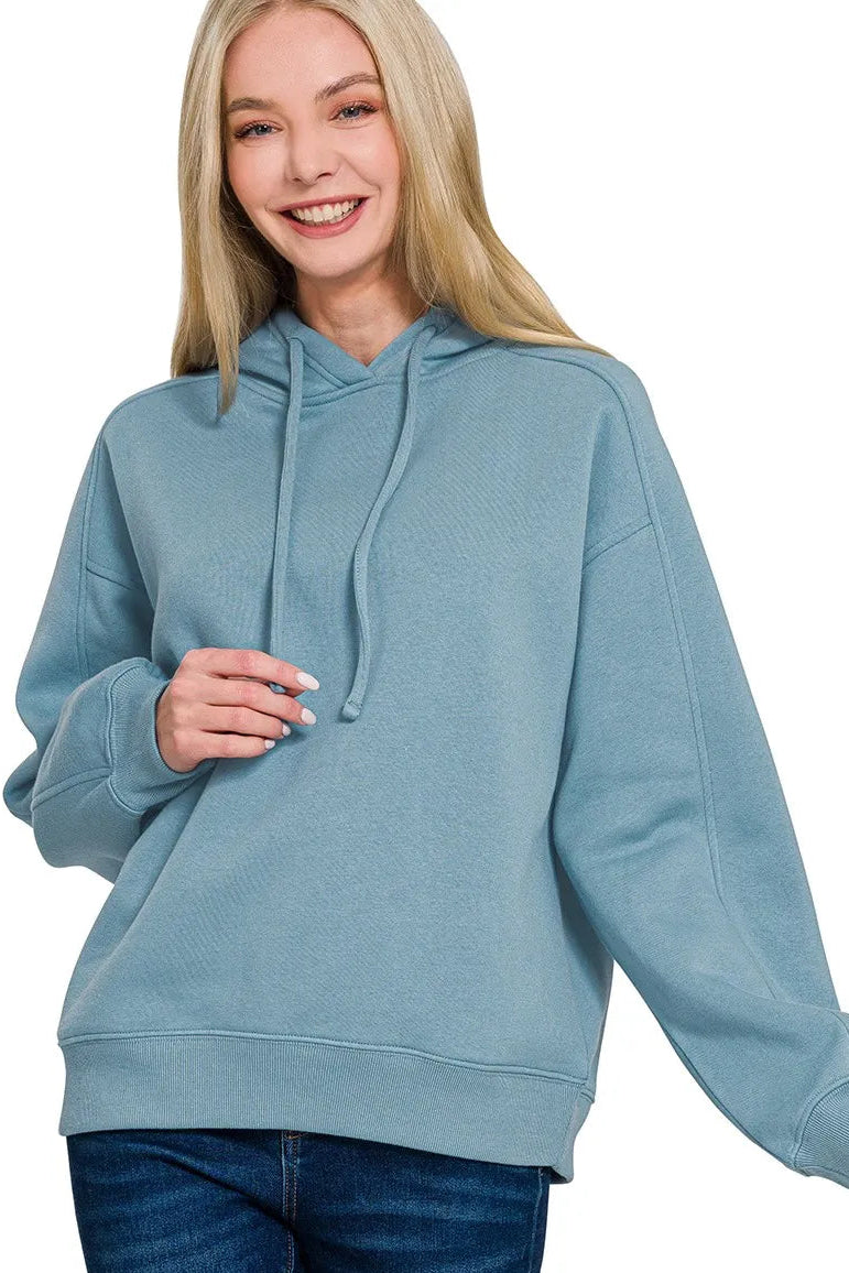 Relaxed Fit Basic Fleece Hoodie in Blue Grey