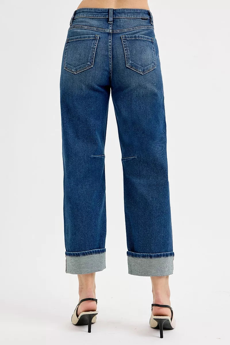 Risen Mid Rise Slouchy Crop Barrel Cuffed Jeans
