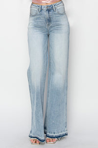 Risen High Rise Release Hem Wide Leg Jeans