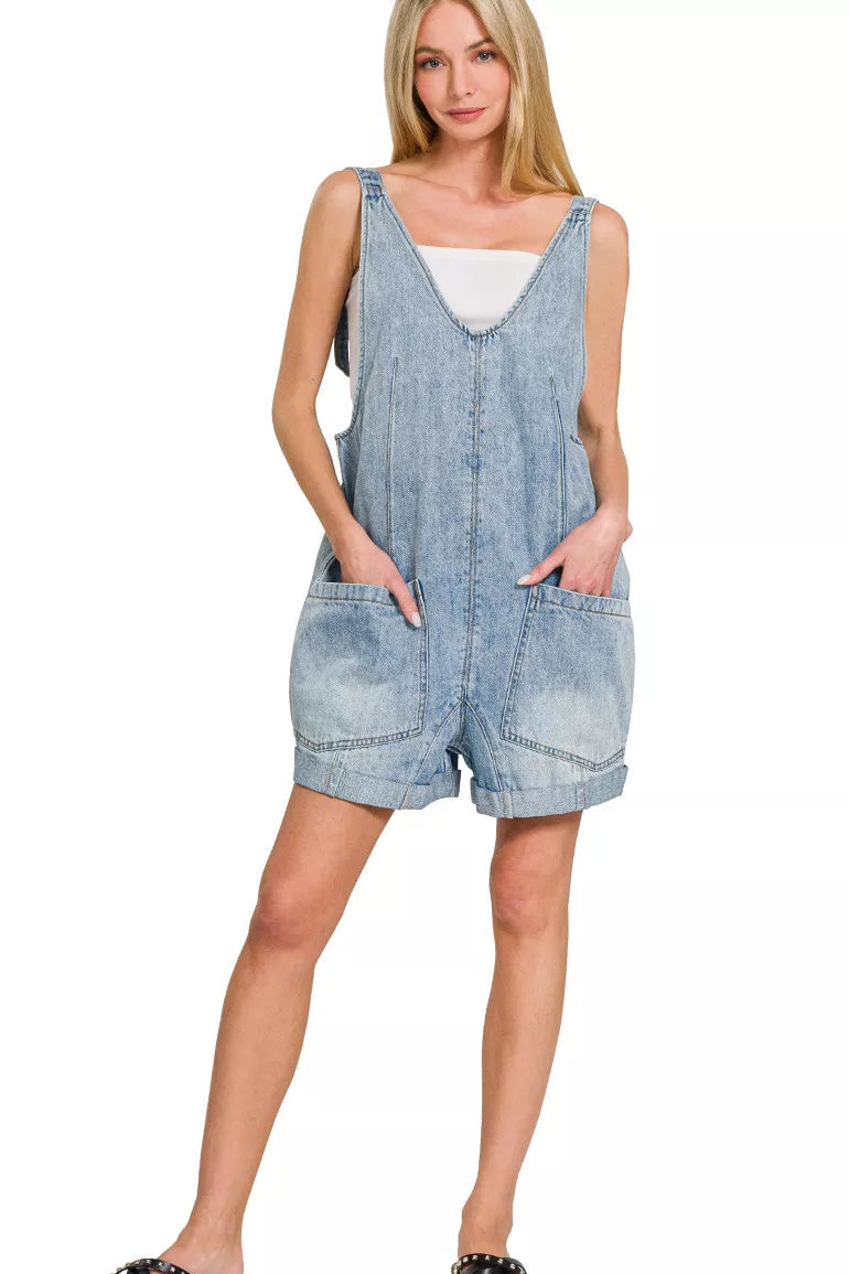 Zenana Denim Short Overalls with Pockets