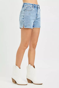 Risen High Rise Floral Embroidered Denim Shorts RDS6460