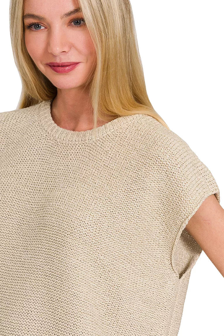 Zenana Oversized Sweater Knit Top in Sand Beige