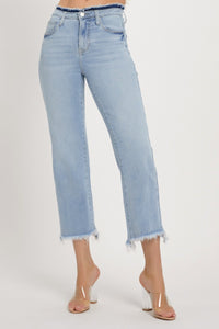 RISEN High Rise Raw Edge Crop Flare Jeans