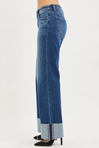 Risen Mid Rise Straight Wide Cuff Jeans