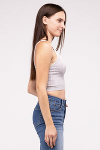 Mineral Wash Ribbed Cropped V-Neck Tank Top