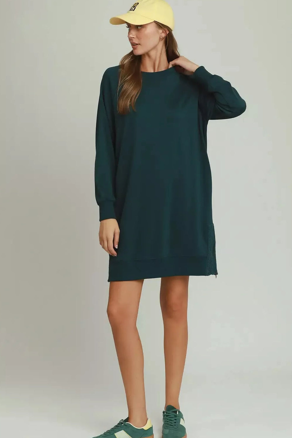 Umgee Side Crochet Zipper Detailed Casual Dress - Teal