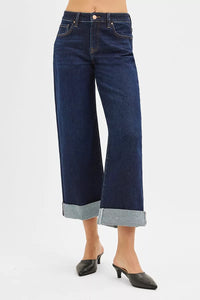 Risen Mid Rise Dark Wash Wide Leg Jeans PWC21182