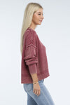 Ribbed Exposed Seam Round Neck Dropped Shoulder Sweater