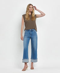 Flying Monkey High Rise Cuffed Wide Leg Jeans