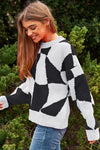 Black & White Geo Checker Pullover Sweater