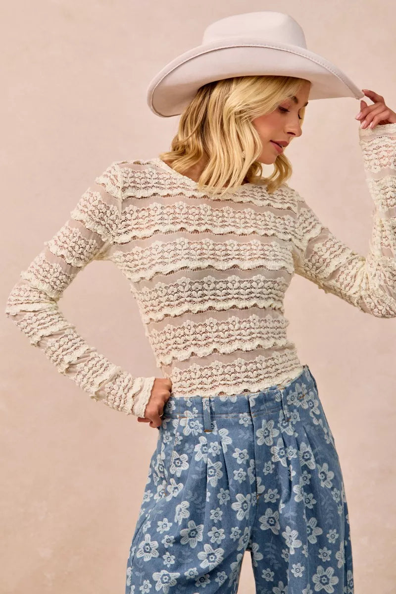 Flower Ruffles Lace Top