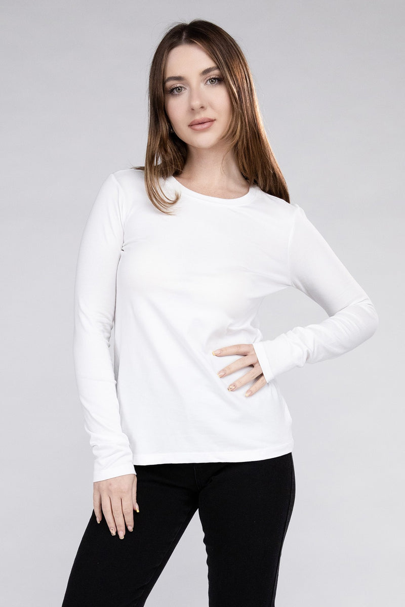 Let's Layer Cotton Crew Neck Long Sleeve T-Shirt - White