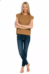 Zenana Round Neck Viscose Sweater Vest in Deep Camel