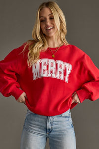 Merry Varsity Sweatshirt in Red