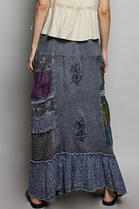 POL One of a Kind - Printed Patchwork Embroidered Ruffled Skirt