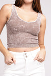 Reversible 2-Way Neckline Mineral Washed Ribbed Cropped Tank Top