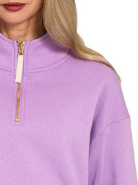 Zenana Quarter Zip Fleece Sweatshirt in Lavender
