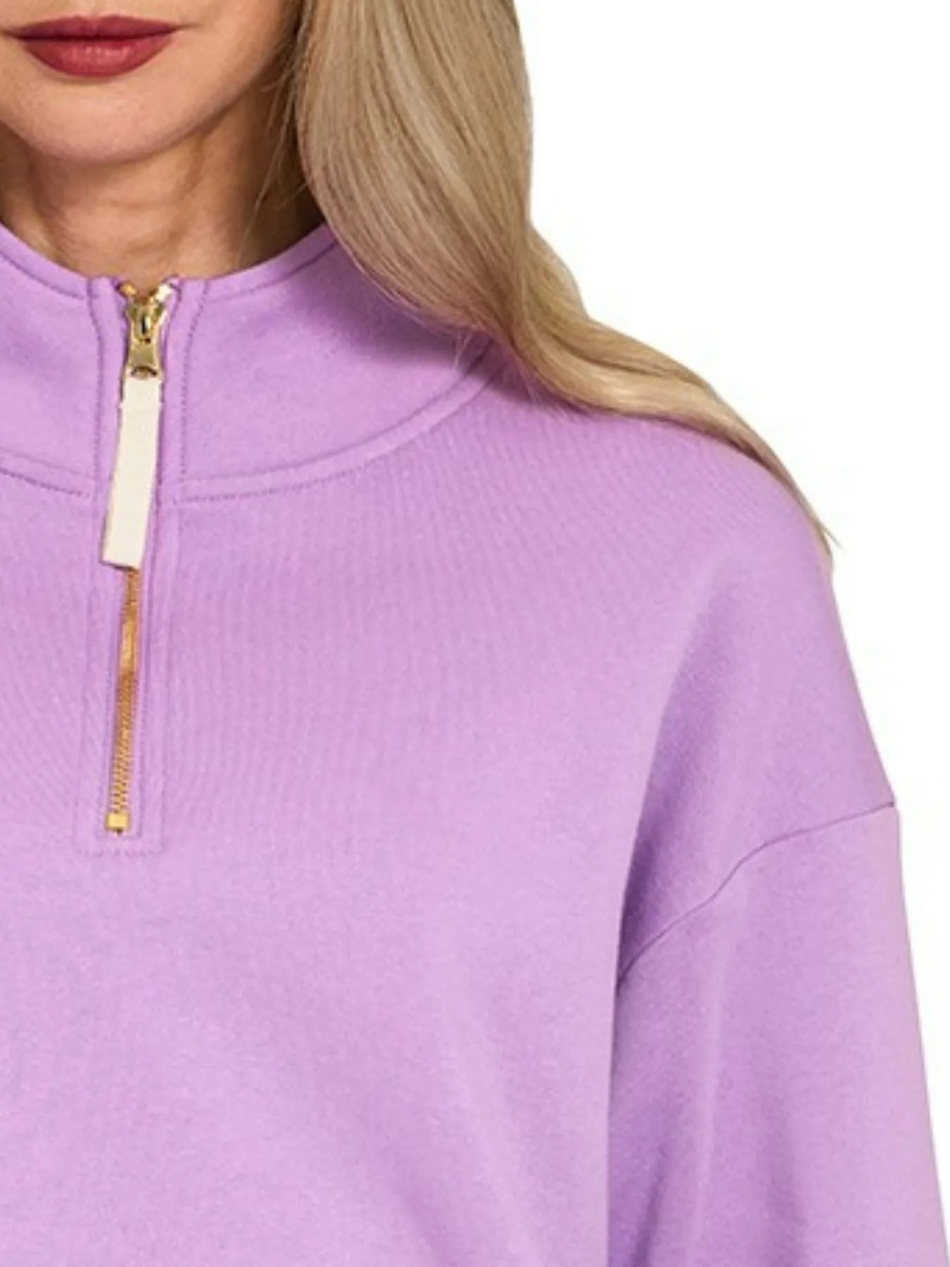Zenana Quarter Zip Fleece Sweatshirt in Lavender