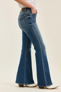 Judy Blue Mid Rise Jaqueline Flare Jeans with Embroidered Back Pockets