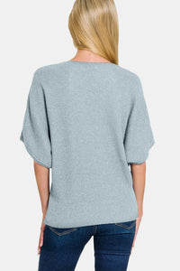 Zenana Daylight Sky V-Neck Short Sleeve Dolman Sweater