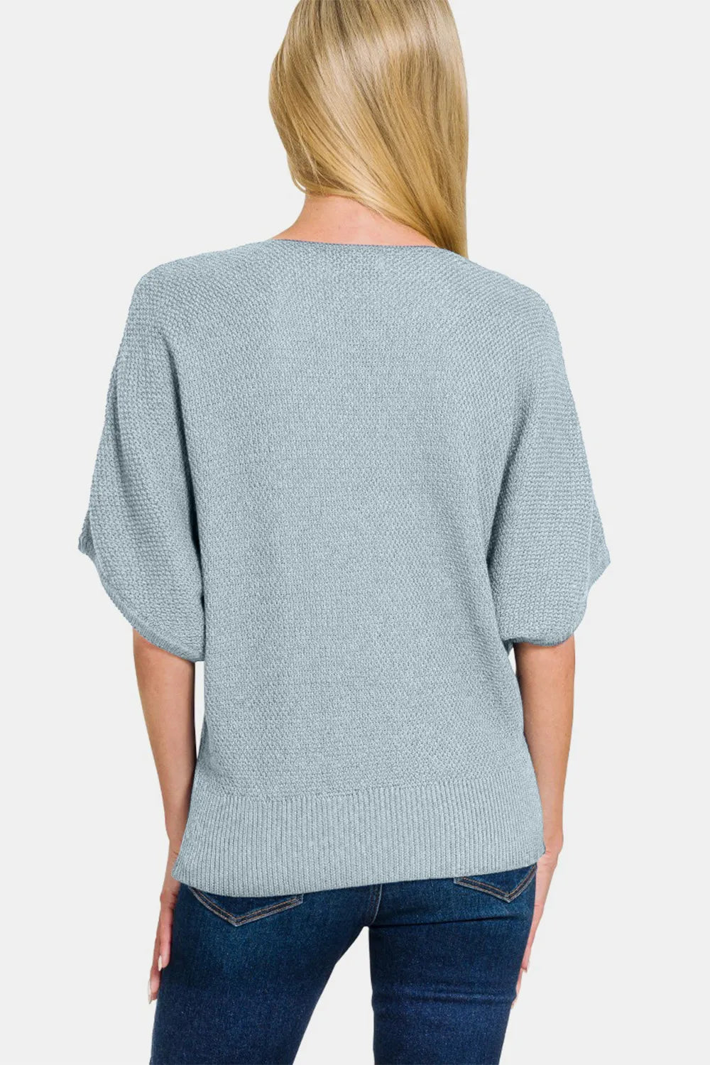 Zenana Daylight Sky V-Neck Short Sleeve Dolman Sweater