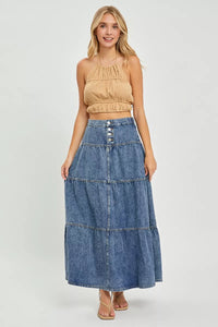 Risen Tiered Denim Maxi Skirt