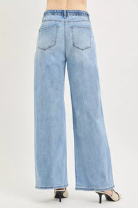 Risen High Rise Slouchy Wide Leg Jeans with Drawstring PW21423