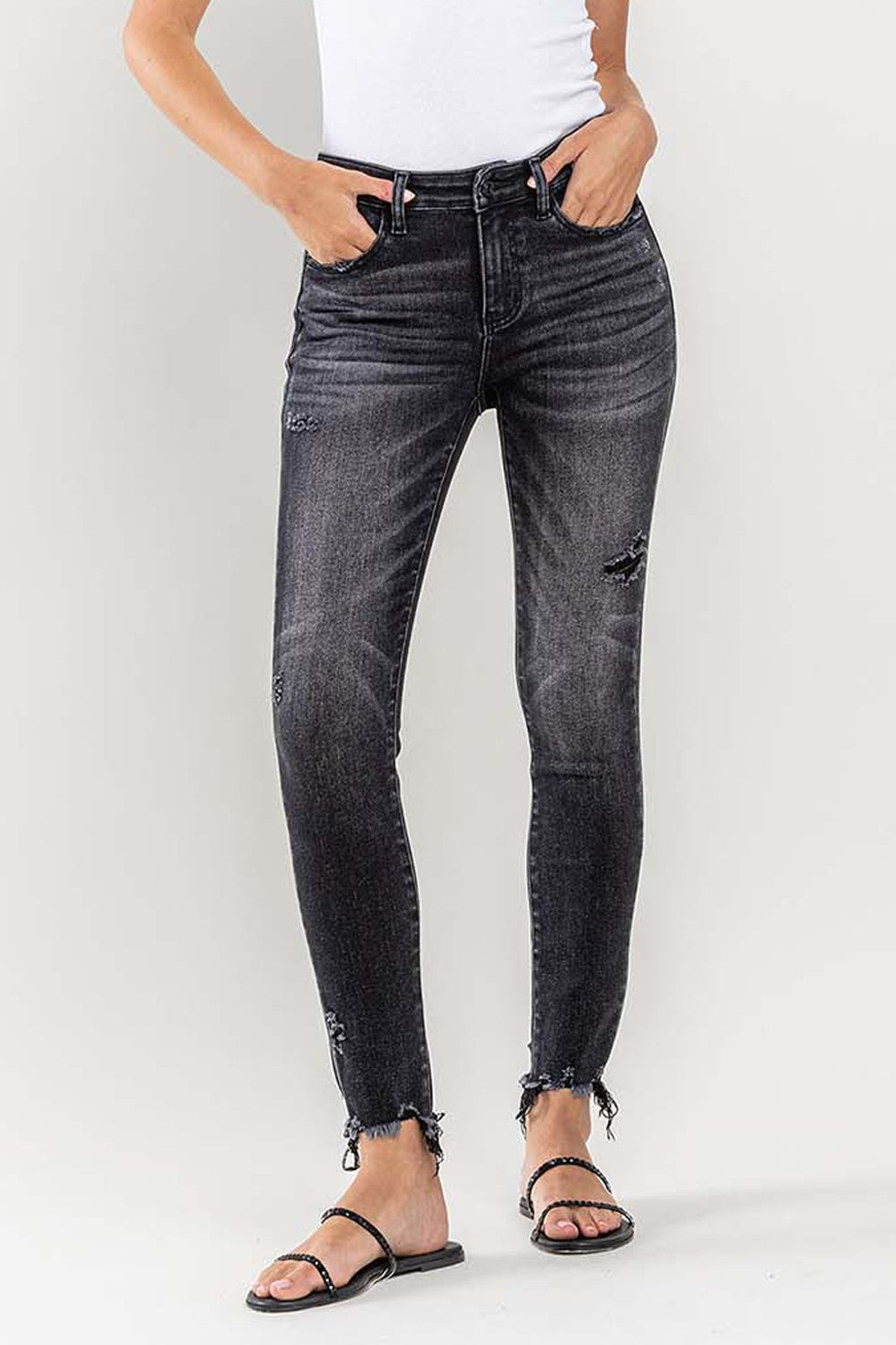 Lovervet Vintage Black Raw Hem Cropped Skinny Jeans