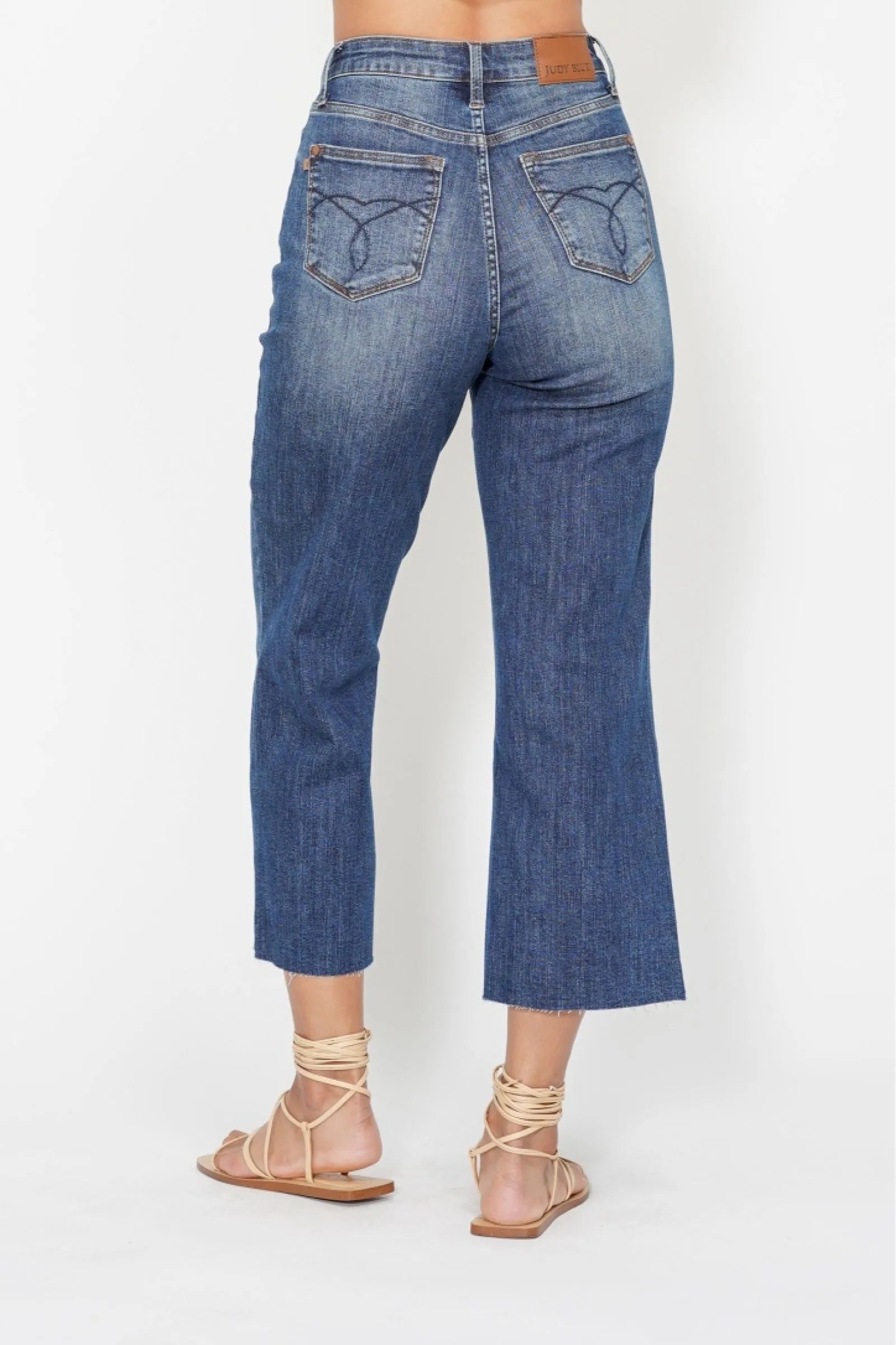 Judy Blue High Rise Back Pocket Embroidery Crop Wide Leg Jeans