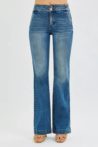 Risen High Rise Double Button Bootcut Jeans