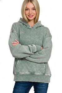 Zenana Fleece Mineral Wash Basic Hoodie in Ash Jade