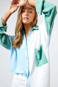Oversized Colorblock Button Down Shirt