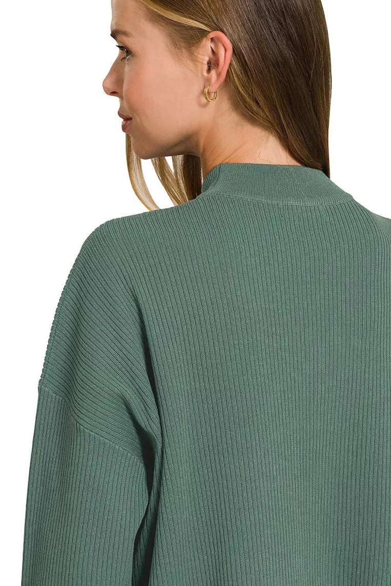 Viscose Sweater Knit Top & Pants Two-Piece Set in Ash Jade